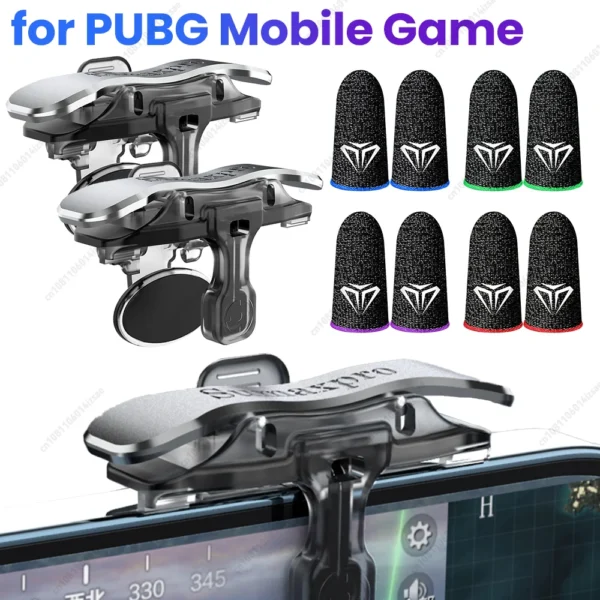 X8 Mobile Game Trigger For PUBG Phone Gaming 6 Finger Trigger Sensitive Shoot + 2pcs S02 Finger Cots Cover Finger Sleeve