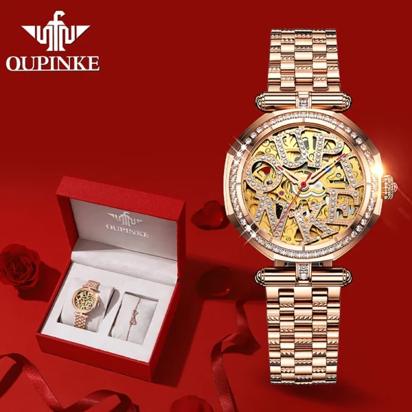 OUPINKE 3175 Women Watch Original Automatic Mechanical Watch Luxury Brand Waterproof Watch Elegant Gift Box Girls' Diamond Watch