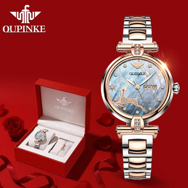 Top Brand OUPINKE 3180 Automatic Watch for Women Waterproof Date Japan Mechanical Movement Wristwatch Elegant Ladies Watches